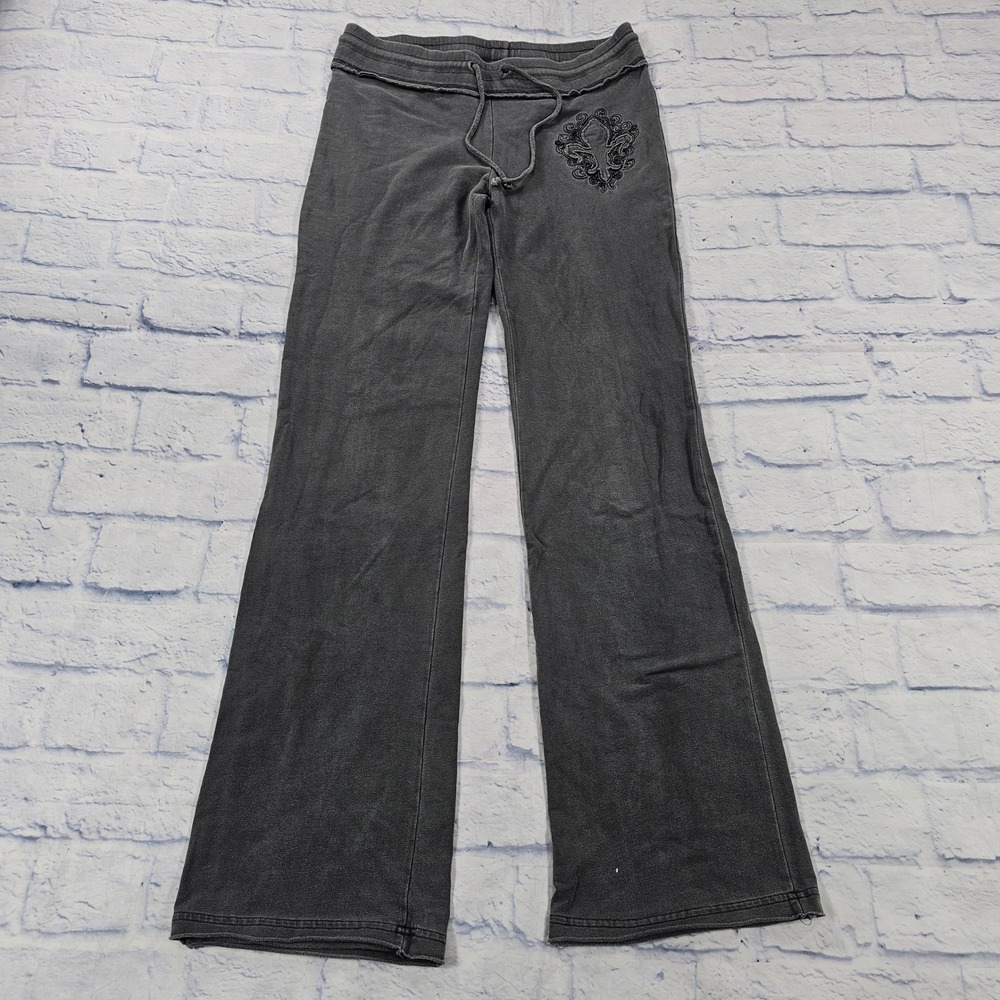 Vertigo Paris Sweatpants Women M Grey Fleur De Lis Flare Leg Y2K Gothic Grunge